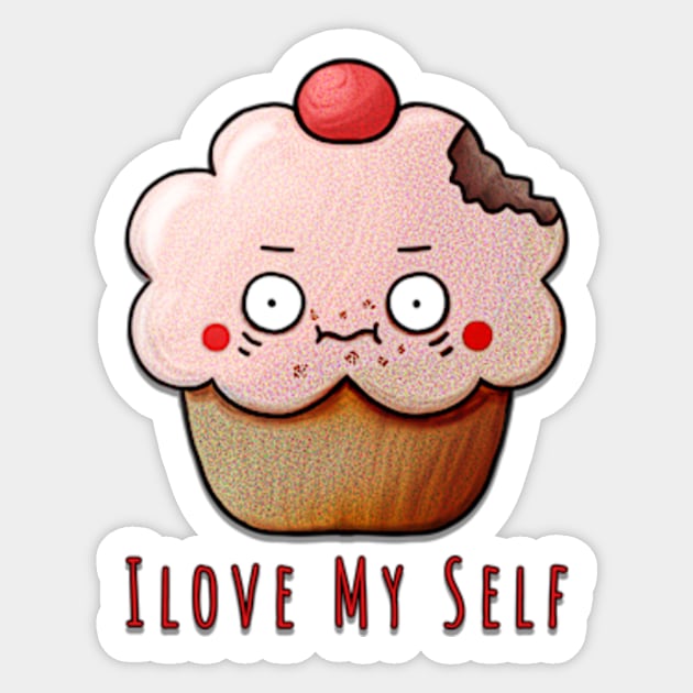 Funny cannibal cupcake "I love my self" Sticker by sungraphica